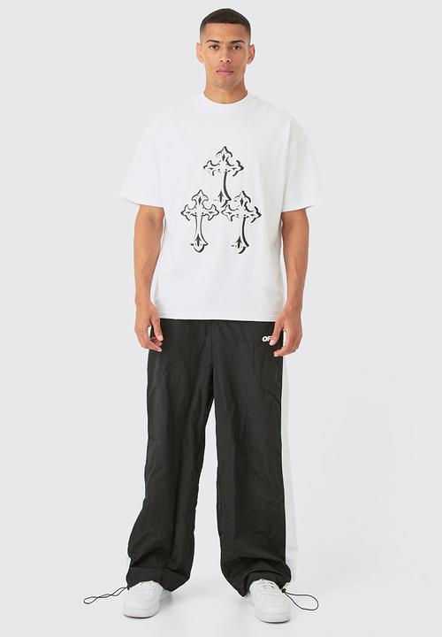 boohooMAN - OFCL Side Panel Parachute Pants - Black