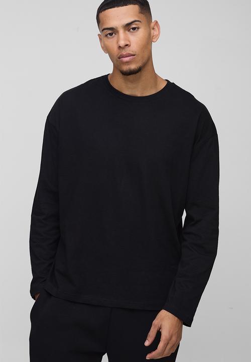 Oversized Long Sleeve Crew Neck T-Shirt - Black