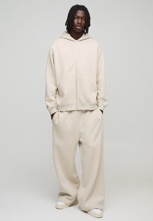 boohooMAN - Oversized Basic Zip Through Hoodie - Stone