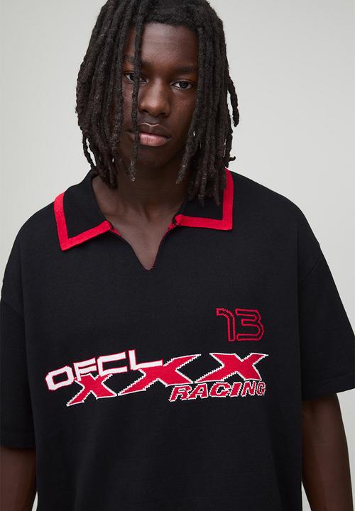 boohooMAN - Oversized Boxy OFCL Knitted Football Polo - Black