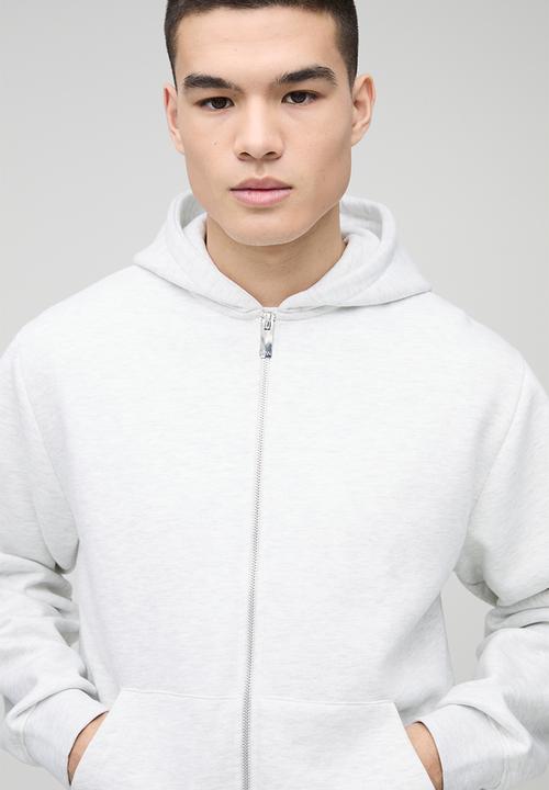 boohooMAN - 330GSM Basic Regular Fit Zip Through Hoodie - Grey Marl