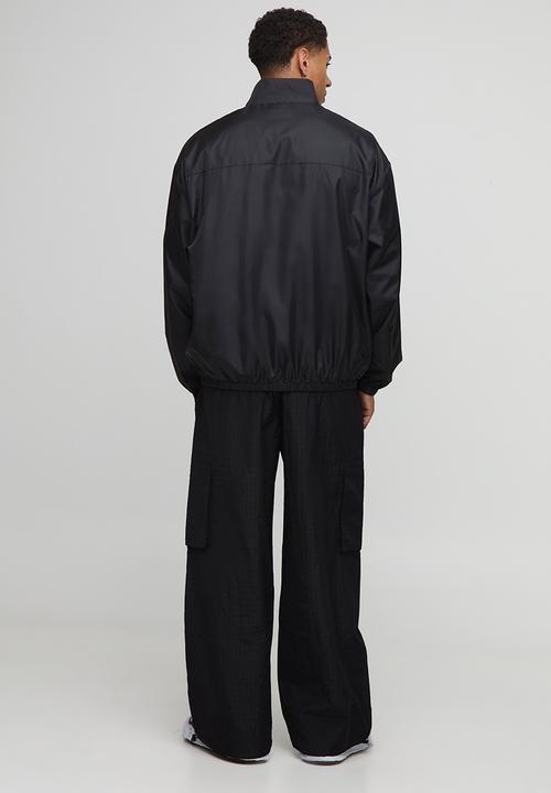boohooMAN - Oversized High Shine Funnel Neck Track Jacket - Black