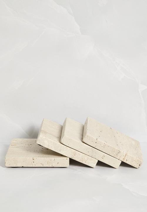 Sixth Floor - Square Travertine Coaster set of 4 -  Natural