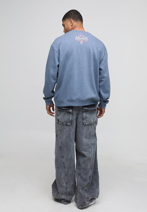 boohooMAN - Oversized Washed Varsity Graphic Sweatshirt - slate blue
