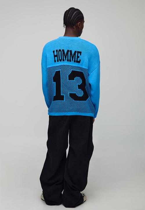 boohooMAN - Varsity Jacquard Open Stitch Knitted Hockey Sports Top - Blue