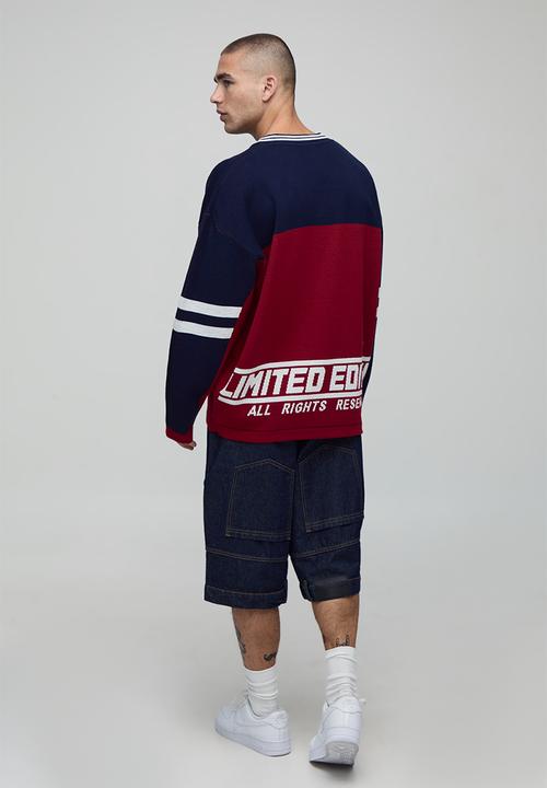 boohooMAN - Man Flame Varsity Jacquard Knitted Hockey Sports Top - Red
