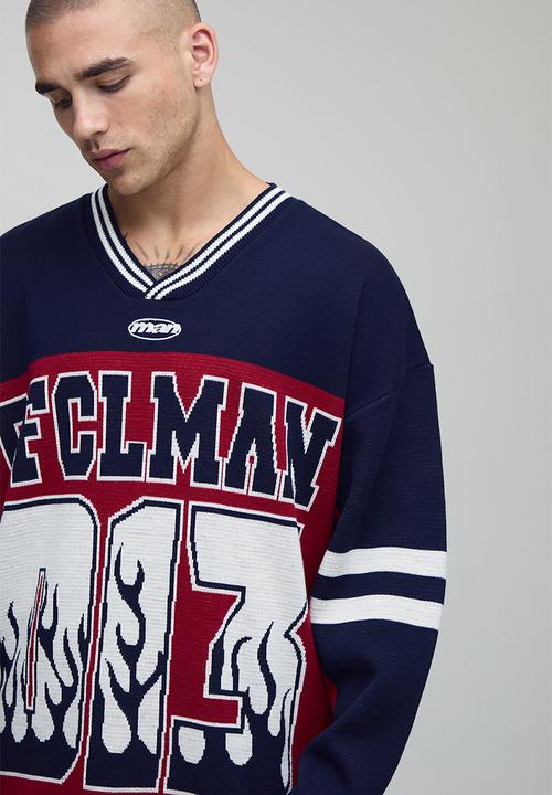 boohooMAN - Man Flame Varsity Jacquard Knitted Hockey Sports Top - Red
