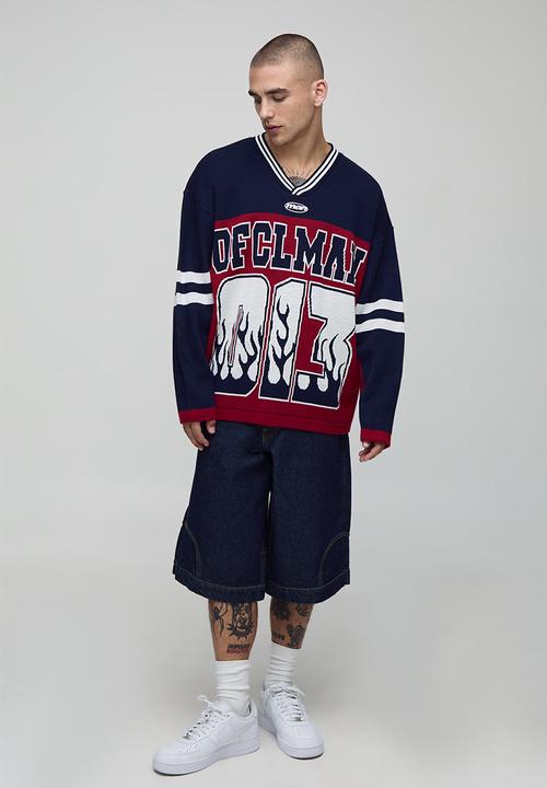 boohooMAN - Man Flame Varsity Jacquard Knitted Hockey Sports Top - Red