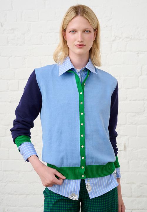 Me&B - Lightweight Cardigan - Blue Colourblock