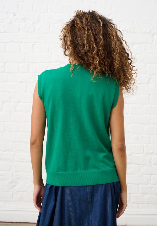 Me&B - Cornelli Flower Sleeveless Vest - Green
