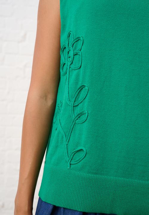 Me&B - Cornelli Flower Sleeveless Vest - Green