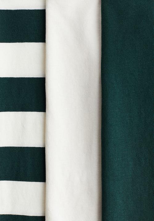 H&M - 3-Pack long-sleeved T-shirts - dark green striped