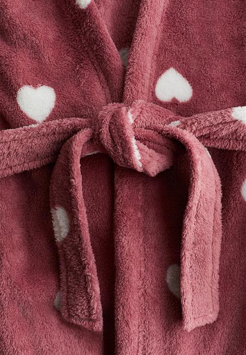 H&M - Fleece dressing gown - dark red hearts 