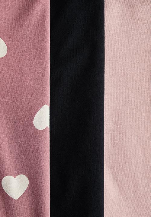H&M - 3-Pack long-sleeved tops - pink hearts 