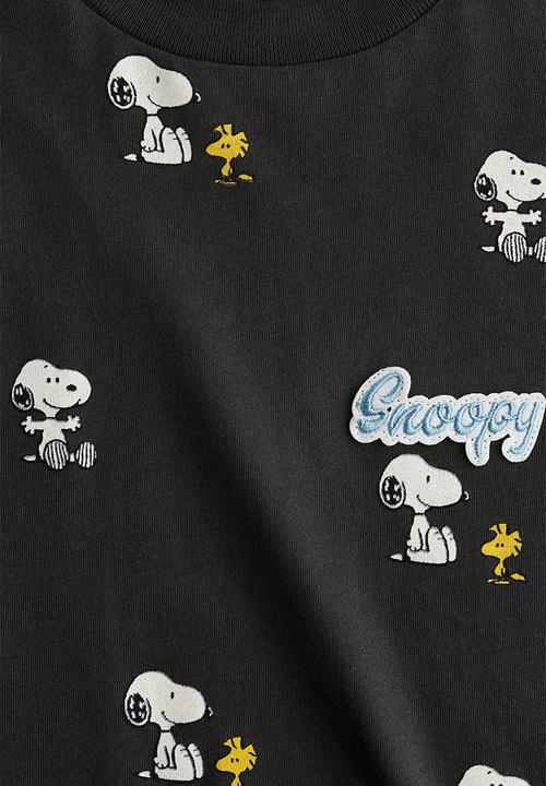 H&M - Oversized printed T-shirt - dark grey/snoopy 