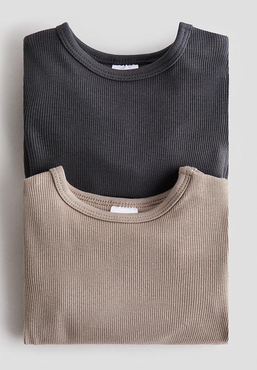 H&M - 2-pack adjustable-fit long-sleeved bodysuits - dark grey/beige