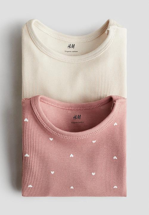 H&M - 2-Pack long-sleeved bodysuits - dusty pink hearts