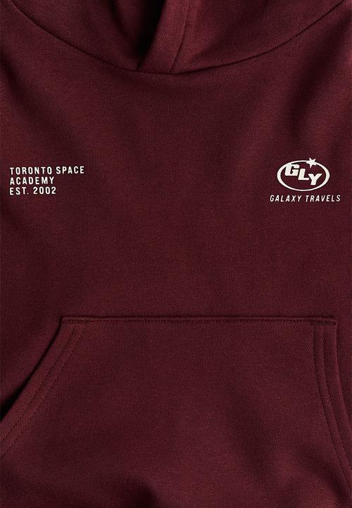 H&M - Print-detail hoodie - dark red/galaxy travels 