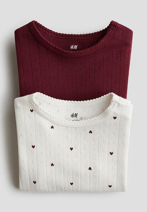 H&M - 2-Pack long-sleeved bodysuits - white hearts