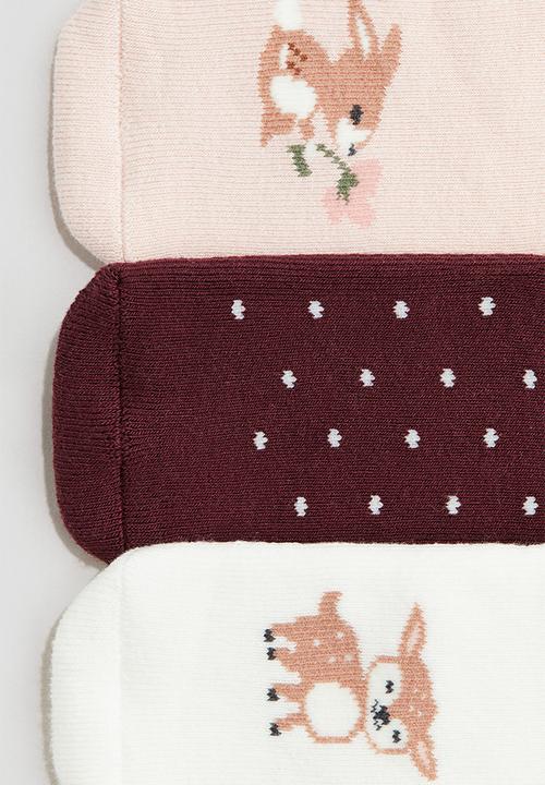 H&M - 3-pack terry socks - dark red spotted 