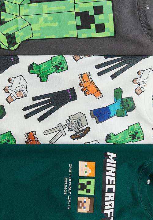 H&M - 3-Pack long-sleeved T-shirts - green minecraft