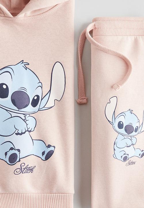 H&M - 2-piece printed sweatshirt set -  light pink/lilo & stitch 