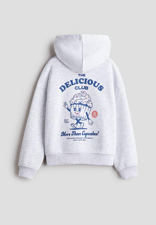 H&M - Oversized motif-detail hoodie -  light grey marl/cupcake