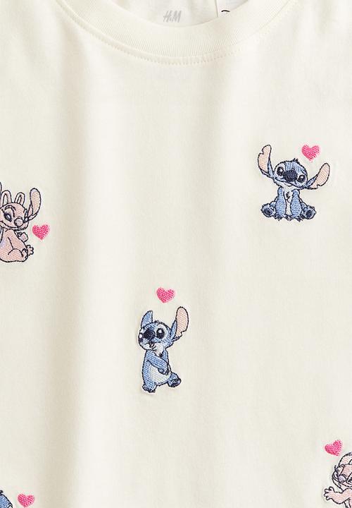 H&M - Print-motif cotton T-shirt - white/lilo & stitch 