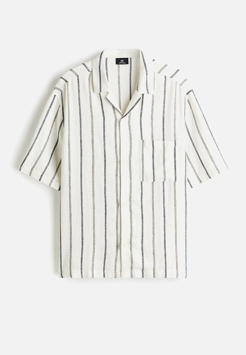 H&M - Regular fit linen-blend resort shirt - white/striped