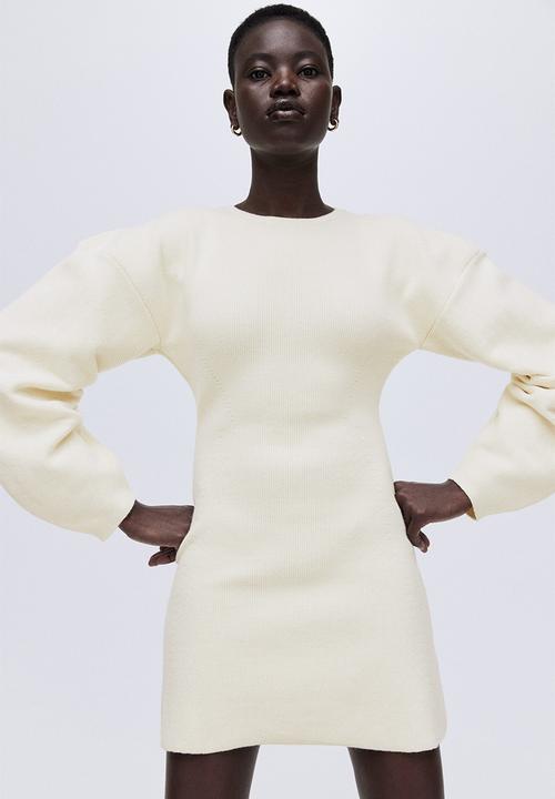 Viscose-blend rib-knit dress - cream - 1322077002