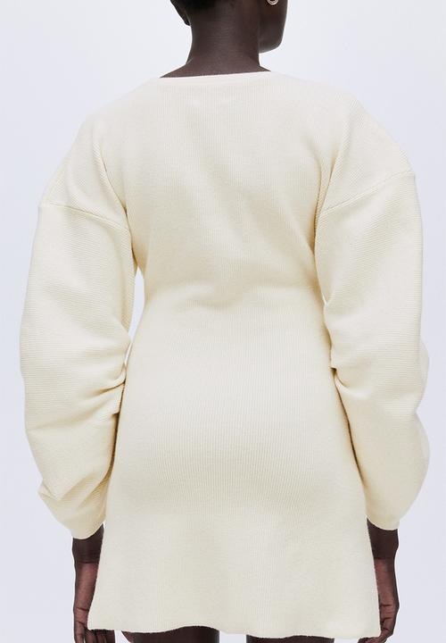 Viscose-blend rib-knit dress - cream - 1322077002