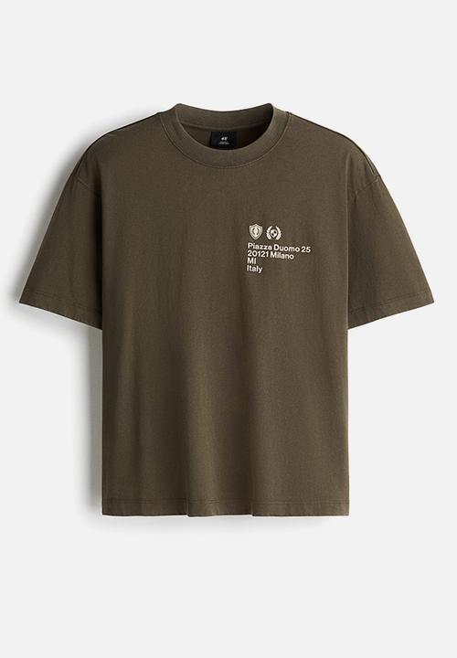 H&M - Boxy fit washed T-shirt - khaki