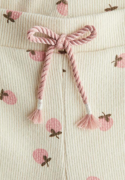 H&M - Ribbed jersey leggings - cream strawberries