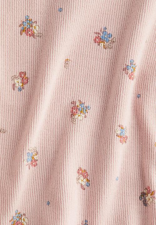 H&M - Ribbed cotton jersey top - light pink floral