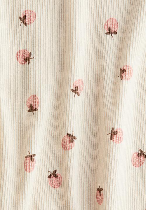 H&M - Ribbed cotton jersey top - cream strawberries