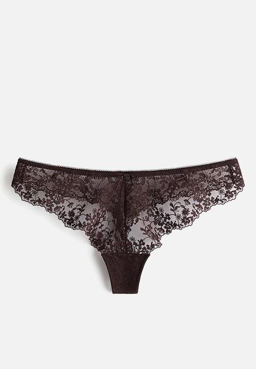 H&M - Embroidered thong briefs - dark brown