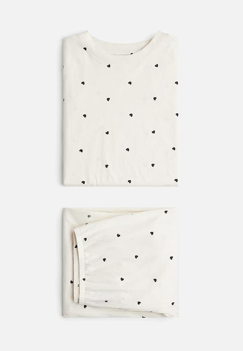 H&M - Jersey pyjamas - cream & black hearts