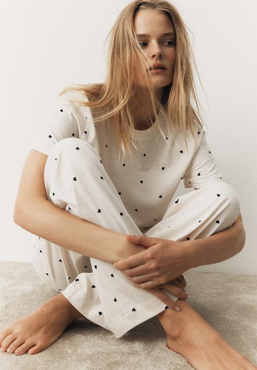 H&M - Jersey pyjamas - cream & black hearts