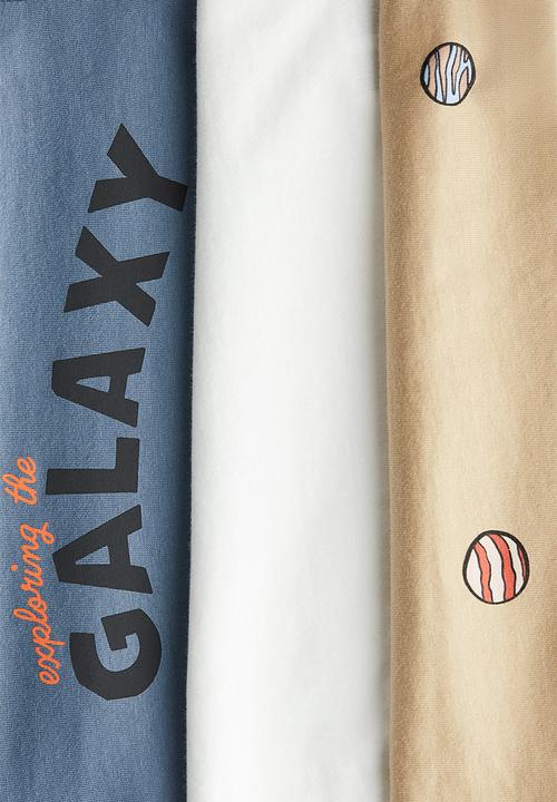 H&M - 3-Pack cotton T-shirts - dusty blue/galaxy