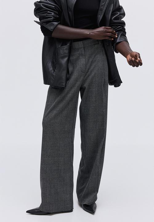 H&M - Wide tailored trousers - dark grey checked