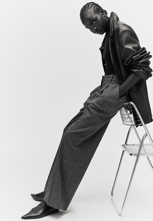 H&M - Wide tailored trousers - dark grey checked