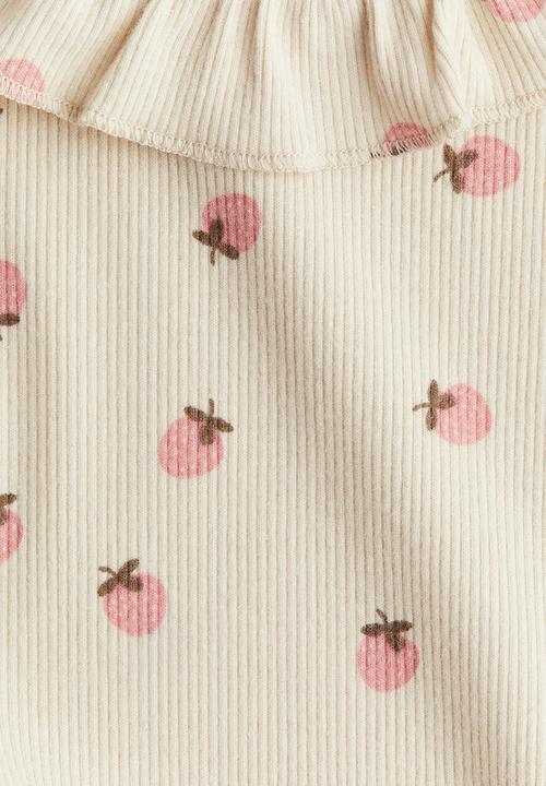 H&M - Ribbed jersey top - cream strawberries