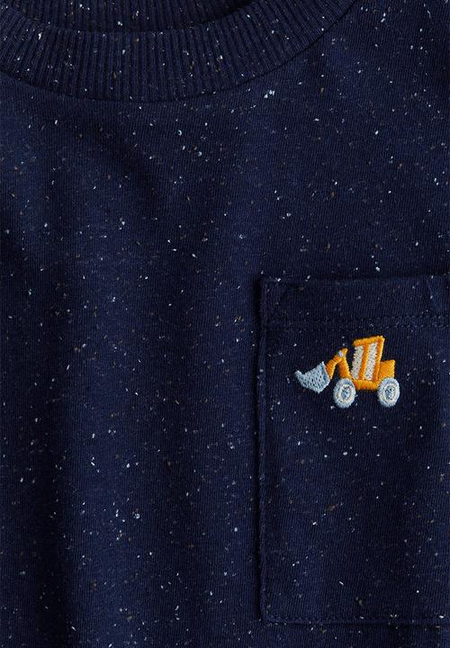 H&M - Embroidery-detail cotton T-shirt - navy blue excavator