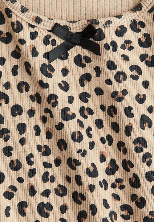 H&M - Picot-trimmed jersey top - beige leopard print