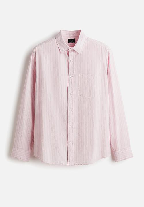 H&M - Relaxed fit cotton shirt - light pink/striped