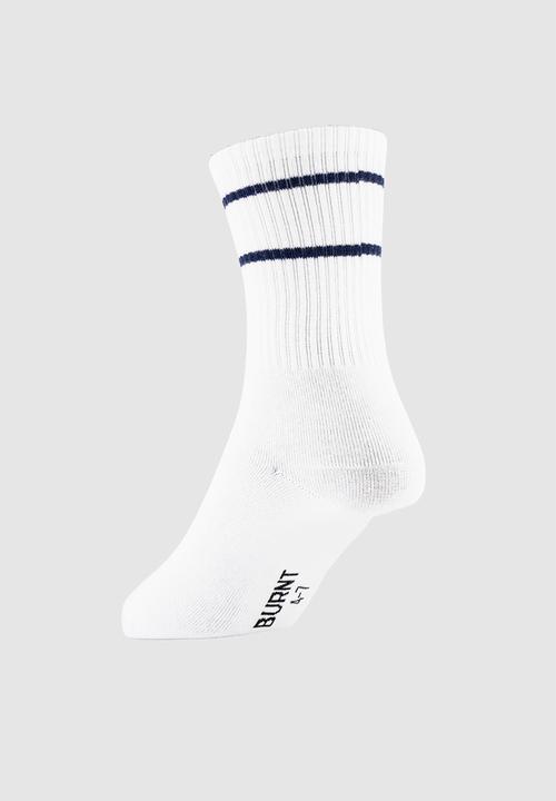 Burnt  - Track Crew Sock - White & Navy