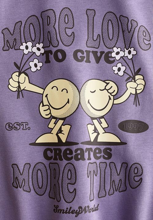 H&M - Oversized print-motif sweatshirt - purple/smileyworld®