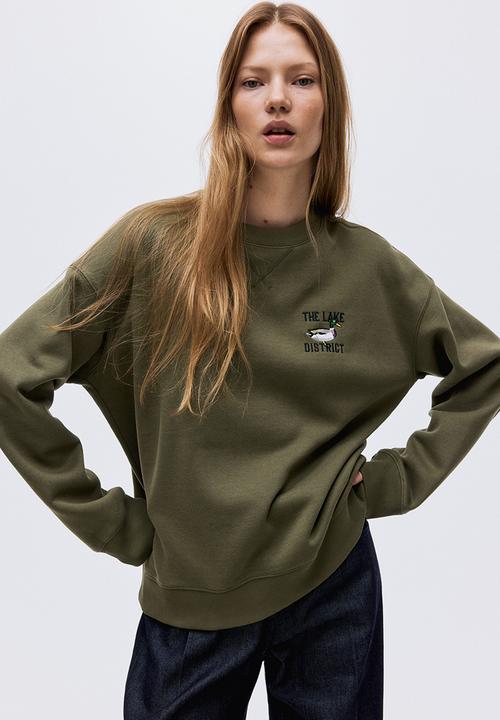 Text-motif sweatshirt - dark khaki green/mallard - 1269502037