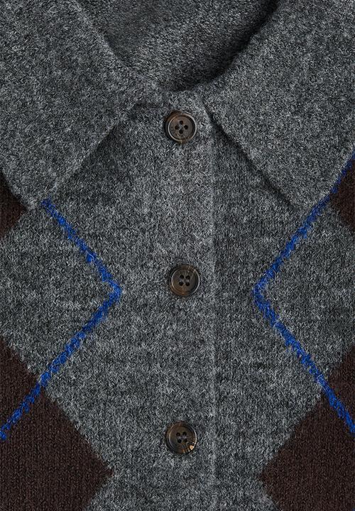 H&M - Collared cardigan - dark grey marl argyle pattern