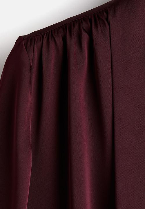H&M - Tie-neck chiffon blouse - burgundy